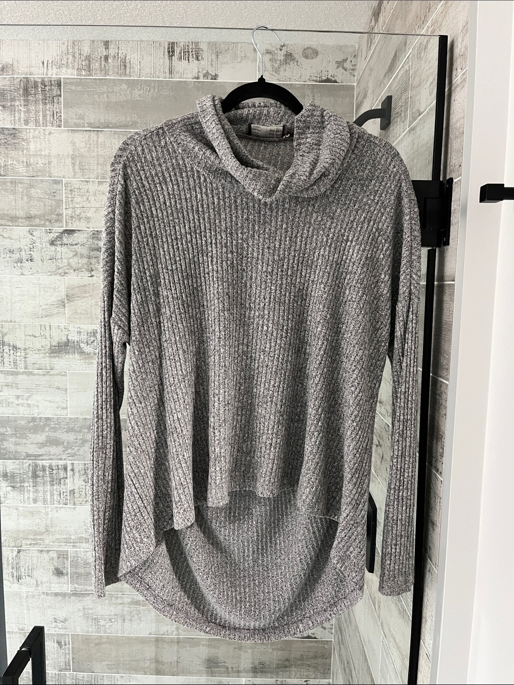 Women's Gray Ribbed Cowl Neck Sweater